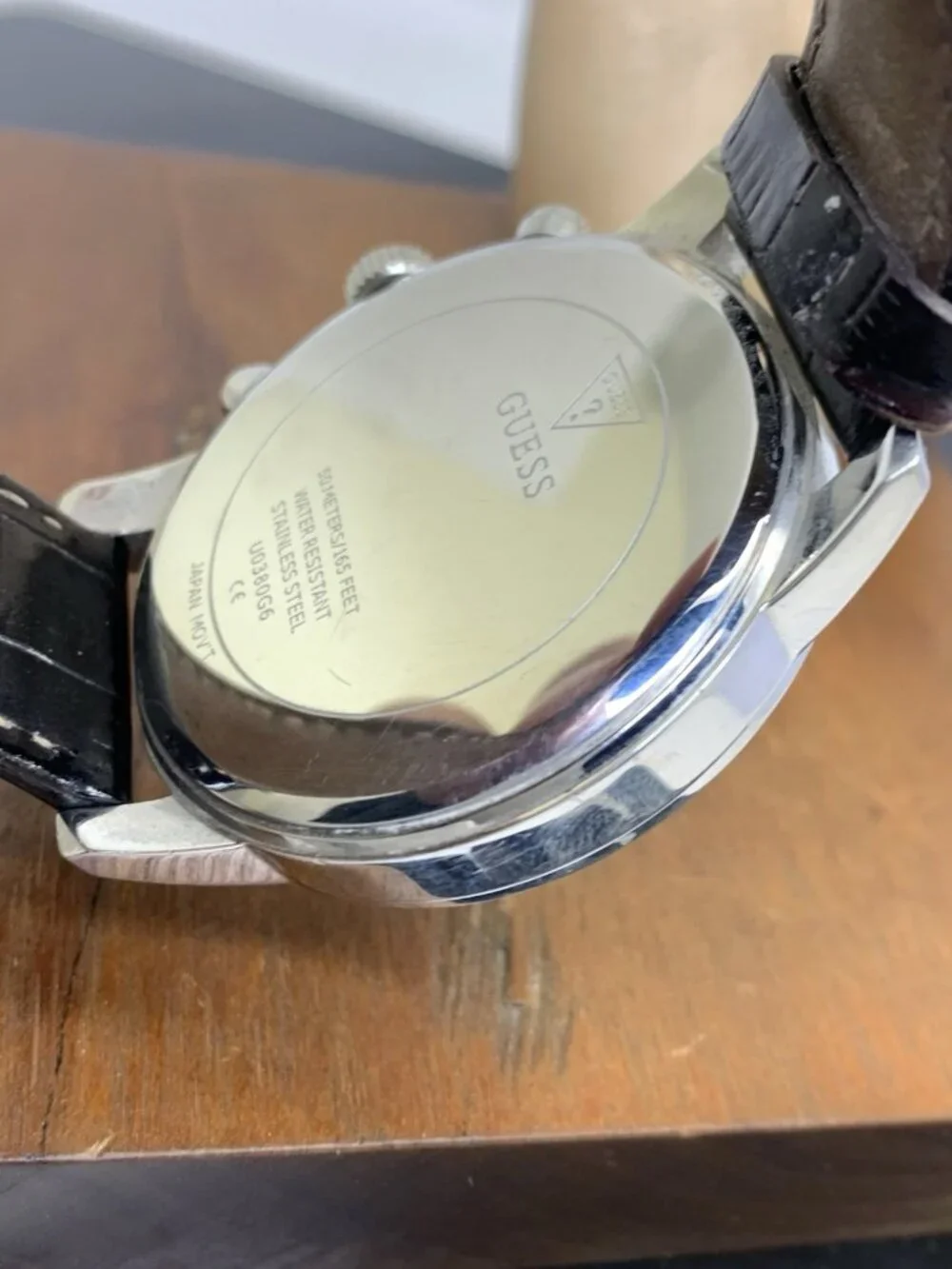 Guess Men's Watch U0380G6 Horizon Quartz Chronograph Blue Dial Leather Band 45mm